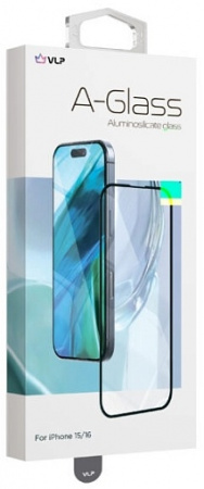 Защитное стекло VLP A-Glass для iPhone 15/16 с черной рамкой (матовое)